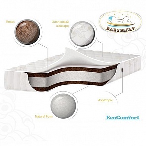 Детский матрас премиум класса BabySleep EcoComfort Cotton, размер 120 х 60 см. (Babysleep, 00-0013406 _120 x 60)